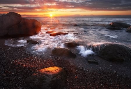 Nature - waves, sunset, nature, beach