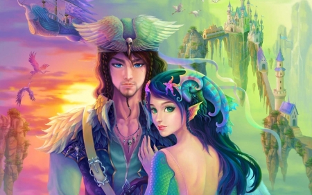 Wonderland - princess, ship, elf, wonderland, mermaid, castle, fantasy, pirate