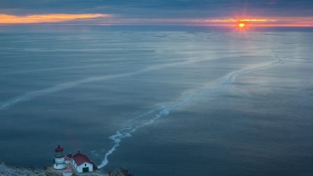 Sunset - beach, lighthouse, sunsrt, sea