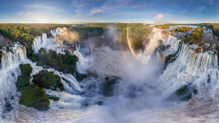 Waterfall - waterfall, sky, rainbow, clouds