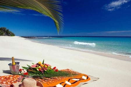 Beach - fruit, leisure, romance, tropical picnic, ocean