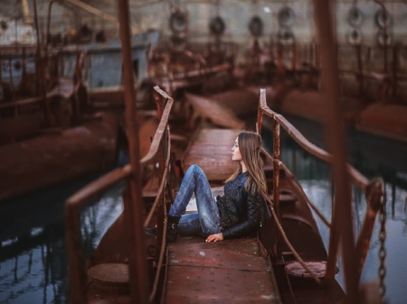 Spring Me To Life - women, trees, water, alone, lake, sky, bridge