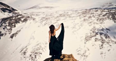 On the top - mountains, amazing, black, girl