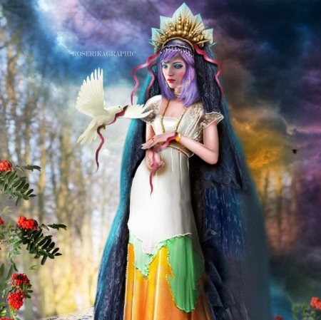 Lacolombeetlareine - love four seasons, photomanipulation, dove, weird things people wear, abstract, digital art, art, fantasy, lady, creative pre-made, queen