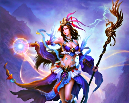 Sorceress - woman, purple, sorceress, girl, game, pink, blue, fantasy