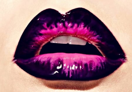 Pink and black - mouth, black, lips, woman, pink, lipstick