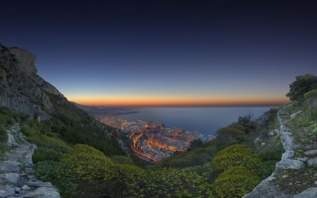 Monaco, French Riviera - sunset, mediterranean, landscape, sea, city