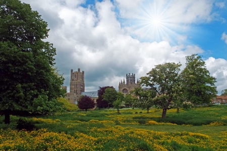 Cherry Hill Park, Ely - cathedral, sunburst, nature, sky