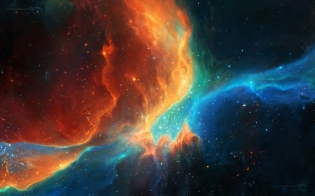 From the Ashes - Tyler Creates Worlds - stars, blue, orange, 3d render, galaxies, space, gases