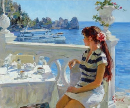 In Cafe - painting, art, cafe, girl