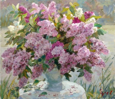 Lilacs - flowers, lilacs, art, painting