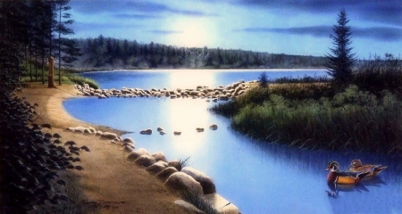 Mississippi Headwaters - nature, sky, love four seasons, draw and paint, paintings, rivers, moons