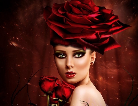 Rose girl - style, make up, girl, rose