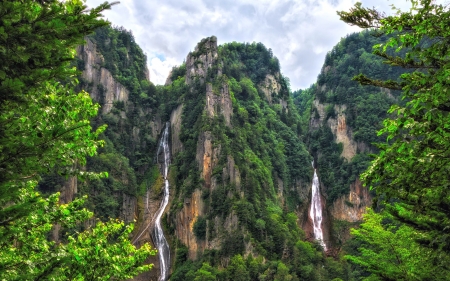 Waterfalls in Daisetsuzan Nat'l. Park, Japan - waterfalls, japan, trees, rocks