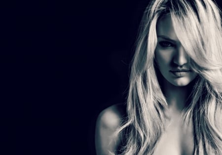 Candice Swanepoel - black, white, woman, model, girl, blonde, Candice Swanepoel