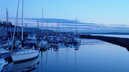 Sailboats - ocean, pier, evening, sailboats