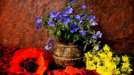 Still Life - flowers, still life, petals, poppy