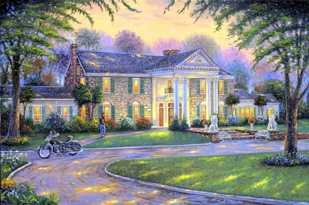 Elvis' Graceland - America - attractions in dreams, houses, motorcycle, spring, graceland, lawn, love four seasons, america, homes, architecture, paintings