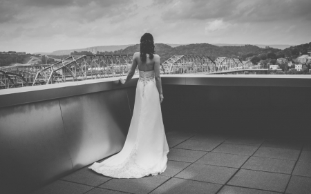 Black & White - black and white, gown, bride, girl