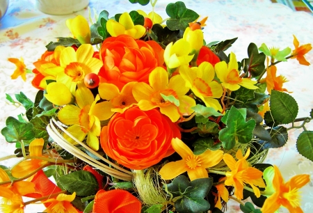 Flower Bouquet - yellow, blossoms, petals, orange, spring