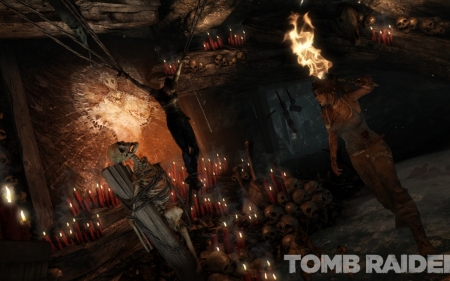 Tomb Raider 2013_02 - Tomb Raider, rituals, torch, Lara Croft, dark