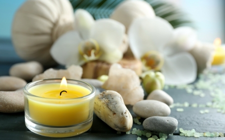 Spa - candle, spa, flowers, stones