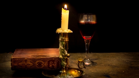 Still Life - candle, wine, wax, book