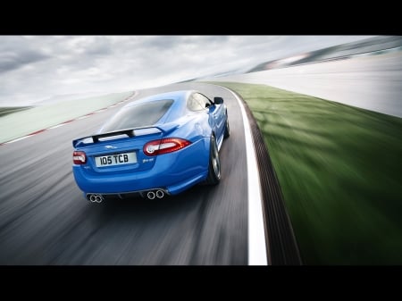 jaguar xkr s - racetrack, jaguar, british, blue