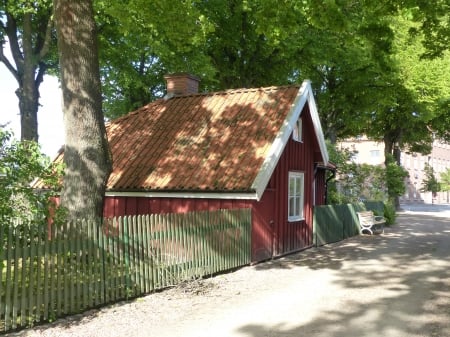 Old House - street, roof, sofa, trees, window, summer, house, fens