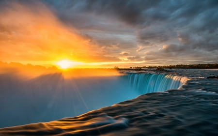 Niagara - landscape, clouds, sun, river, canada, sunset, usa