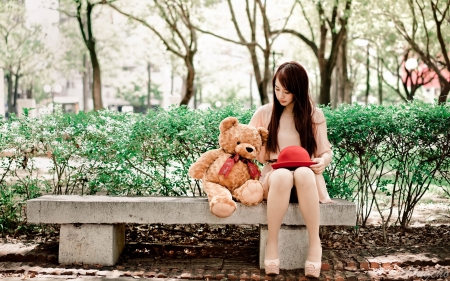 with her teddy - women, girl, teddy, model