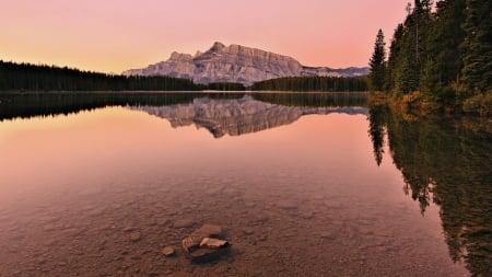 Mount Rundle, Two Jack Lake, Banff National Park - reflections, trees, canada, alberta, forest