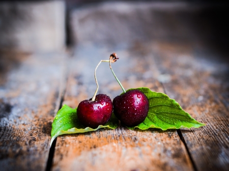 Cherries - cherries, leaves, summer, cherry, leaf, fruit