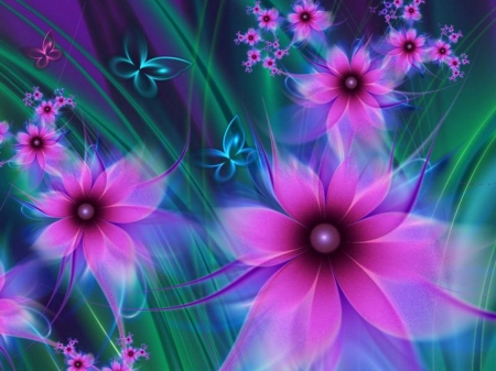 Flower Art - blossoms, purple, digital, artwork, petals