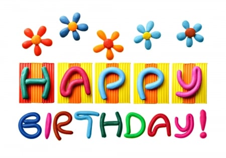 Happy Birthday! - yellow, blue, flower, pink, birthday, colorful, white, rainbow, green, card