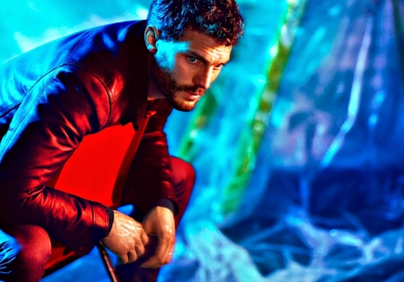 Jamie Dornan - actor, blue, red, Jamie Dornan, man