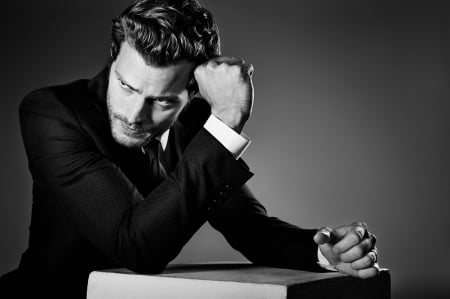 Jamie Dornan - black, actor, white, bw, Jamie Dornan, man