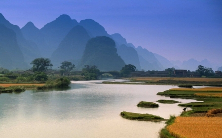 Nan Mountains - trees, nature, landscape, mountains, lakes