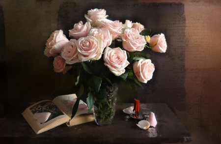 Still Life - still life, roses, pink, beautiful