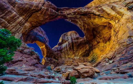 Arches National Park - night, mountains, sky, rocks