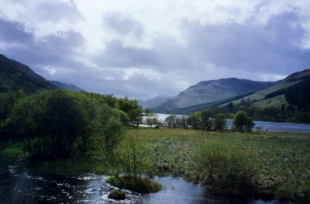 Loch Voil - trees, water, mountains, scotland, loch