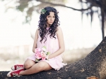 Brunette with flowers