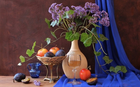 Still Life - flowers, still life, fruits, vase