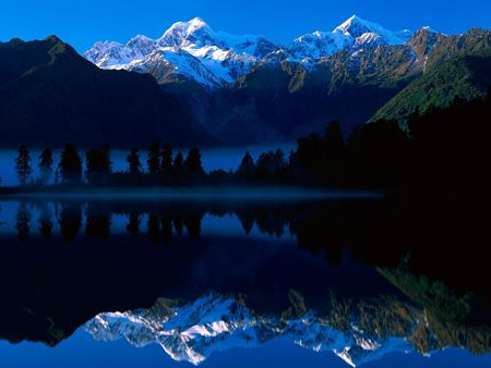 Lake Matheson Reflects Mount Tasman and Mount Cook_New Zealand - lake, landscape, mountain