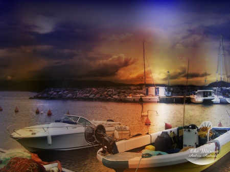 Boats in the bay - bouys, boats, clouds, shore, bay