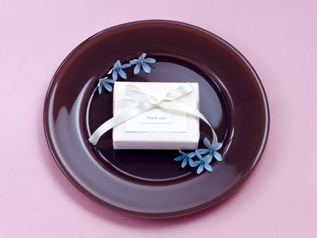 Thank You Gift - thank you, blue flowers, gift, plate, pink ribbon