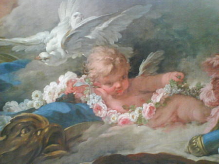 Angel roses by FranÃ§ois Boucher - angel, colorful, museum, other, painting, cool, france, painter, color, painted, rococo, kid, louvre, boucher, paris, colored, picture, flowers