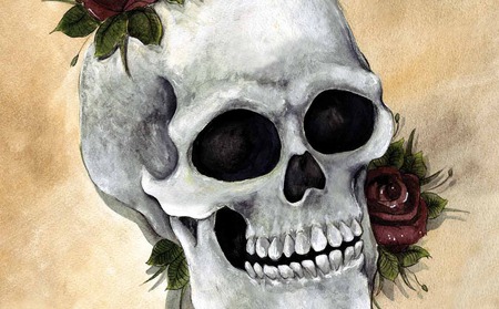 large - rose, skull, wallpaper