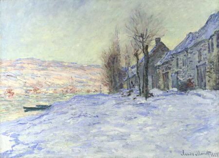 Lavacourt: Sunshine and Snow by Monet - impressionism, painter, museum, landscape, snow, paris, colored, france, other, painted, winter, beautiful, colors, cool, tree, colorful, picture, painting, impressionist, monet