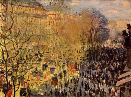 Carnaval Boulevard des Capucines by Monet - impressionism, painter, museum, landscape, paris, colored, france, other, painted, house, beautiful, colors, cool, street, colorful, picture, painting, impressionist, monet